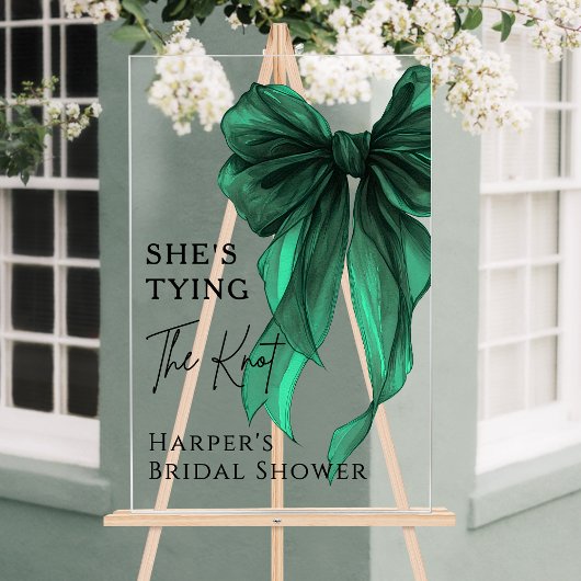 She's Tying The Knot Green Bow Welcome Sign Acryl Bord