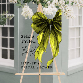 She's Tying The Knot Green Bow Welcome Sign Acryl Bord