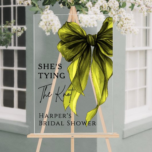 She's Tying The Knot Green Bow Welcome Sign Acryl Bord