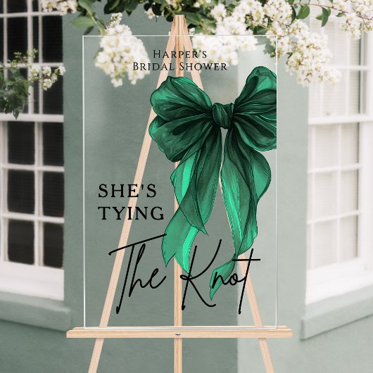 She's Tying The Knot Green Bow Welcome Sign Acryl Bord