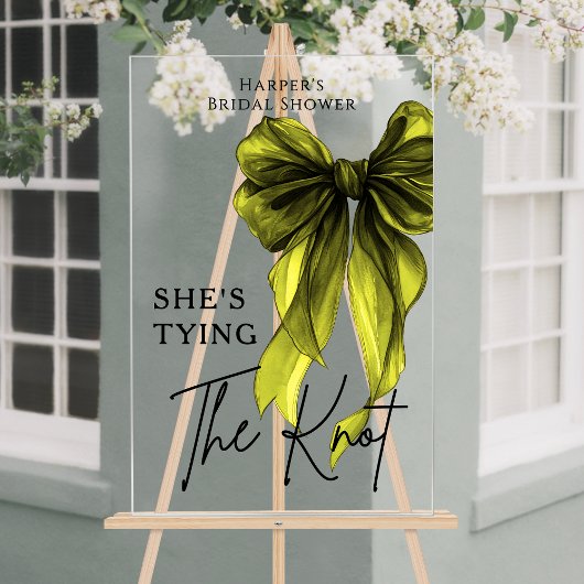 She's Tying The Knot Green Bow Welcome Sign Acryl Bord