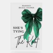 She's Tying The Knot Green Bow Welcome Sign Acryl Bord (Voorkant)
