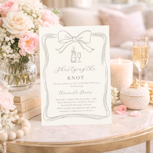She's tying the knot ivory neutral Bridal Shower Kaart