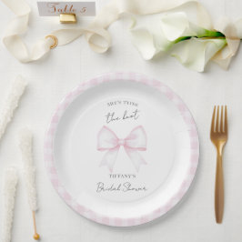 She's Tying The Knot Pink Blush Bow Bridal Shower Papieren Bordje