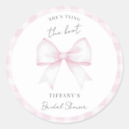 She's Tying The Knot Pink Blush Bow Bridal Shower Ronde Sticker