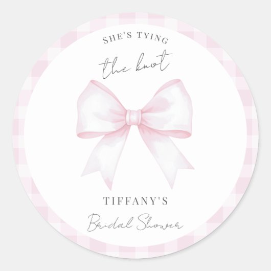 She's Tying The Knot Pink Blush Bow Bridal Shower Ronde Sticker (Voorkant)