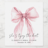 Shes Tying The Knot Pink Bow Bridal Shower Wijn Etiket (Enkel label)