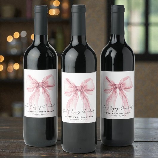 Shes Tying The Knot Pink Bow Bridal Shower Wijn Etiket