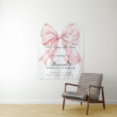 She's Tying The Knot Pink Bow Welcome Sign Wandkleed (In situ)
