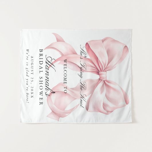 She's Tying The Knot Pink Bow Welcome Sign Wandkleed (Voorkant (horizontaal))