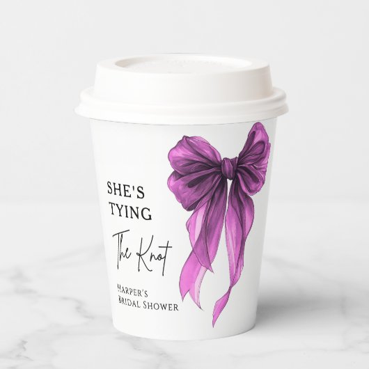 She's Tying The Knot Purple Bow Bridal Shower Papieren Bekers (Links)