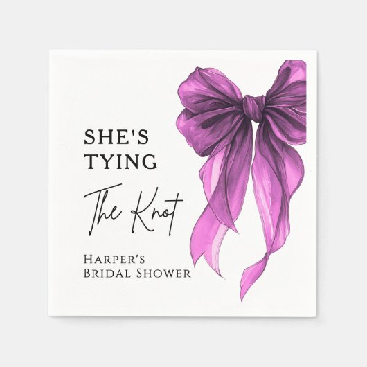 She's Tying The Knot Purple Bow Bridal Shower Servet (Voorkant)