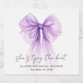 She's Tying The Knot Purple Bow Bridal Shower Sparkling Wijnetiket (Enkel label)