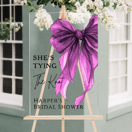 She's Tying The Knot Purple Bow Welcome Sign Acryl Bord