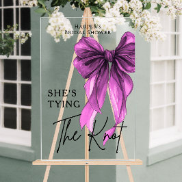 She's Tying The Knot Purple Bow Welcome Sign Acryl Bord