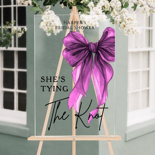 She's Tying The Knot Purple Bow Welcome Sign Acryl Bord