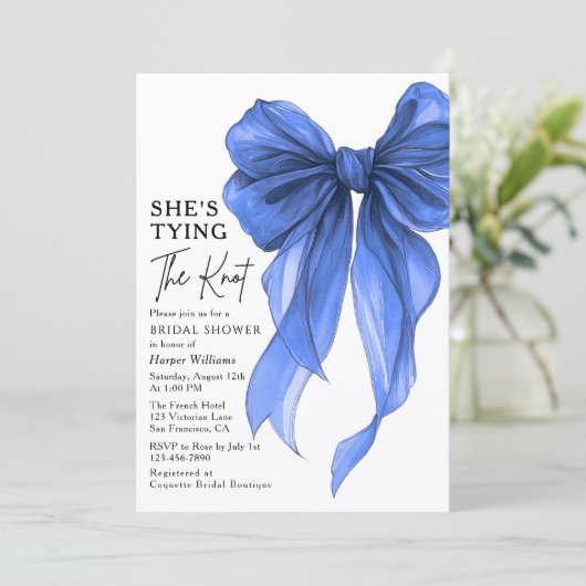 She's Tying The Knot QR Code Bridal Shower Kaart (Staand voorkant)