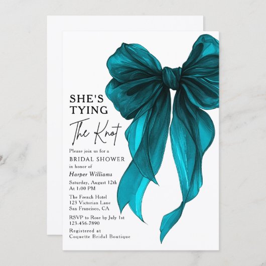 She's Tying The Knot QR Code Bridal Shower Kaart (Voorkant / Achterkant)