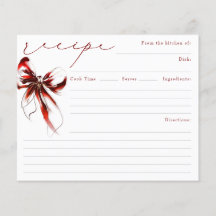 She's Tying the Knot Red Bow Bridal Recipe Card
