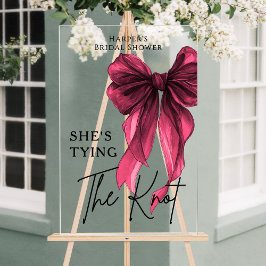 She's Tying The Knot Red Bow Welcome Sign Acryl Bord