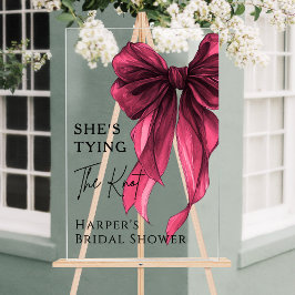She's Tying The Knot Red Bow Welcome Sign Acryl Bord