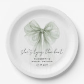 She's Tying The Knot Sage Bow Bridal Shower Papieren Bordje (Voorkant)
