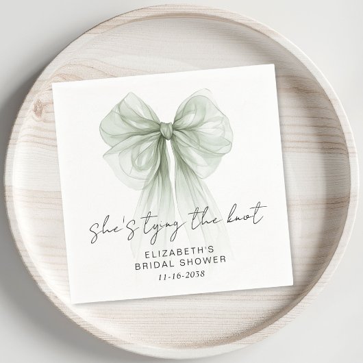 She's Tying The Knot Sage Bow Bridal Shower Servet
