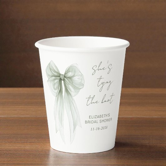 She's Tying The Knot Sage Green Bow Bridal Shower Papieren Bekers