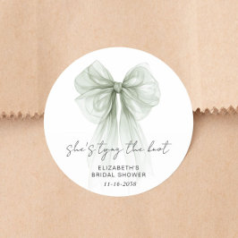 She's Tying The Knot Sage Green Bow Bridal Shower Ronde Sticker