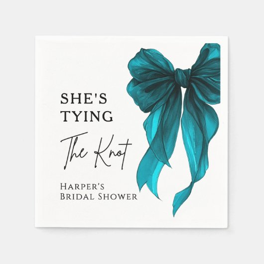 She's Tying The Knot Turquoise Bow Bridal Shower Servet (Voorkant)