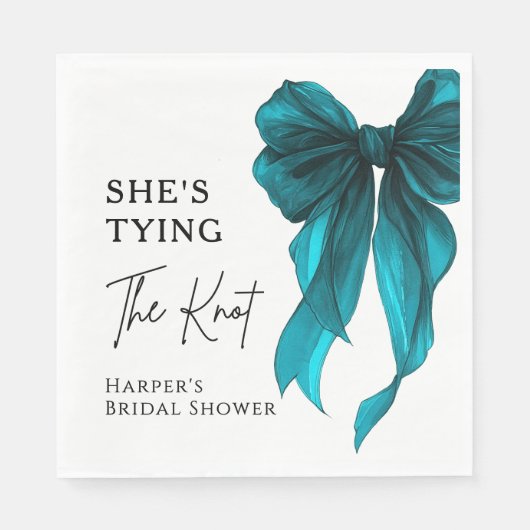 She's Tying The Knot Turquoise Bow Bridal Shower Servet (Voorkant)