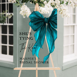 She's Tying The Knot Turquoise Bow Welcome Sign Acryl Bord