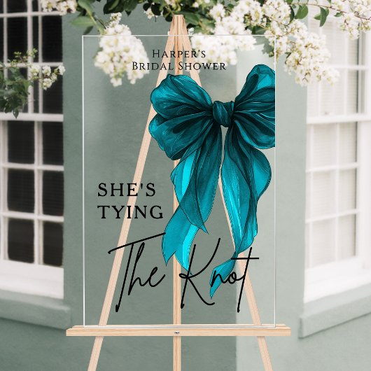She's Tying The Knot Turquoise Bow Welcome Sign Acryl Bord