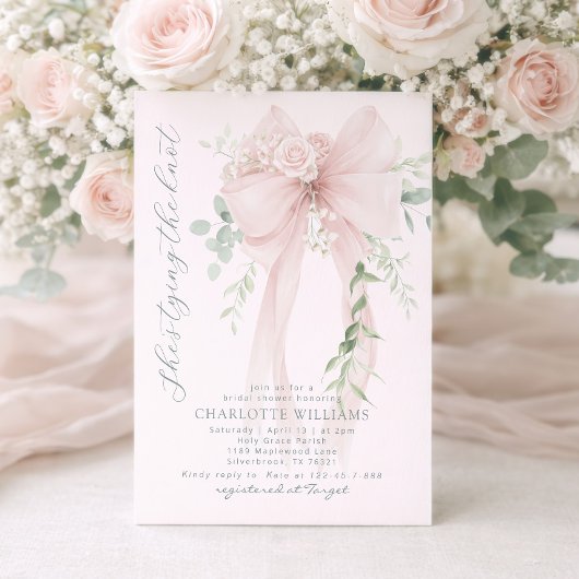 She's tying the know Whimsical Bow bridal shower Kaart