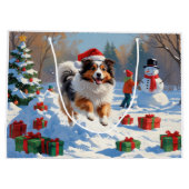 Shetland herdershond loopt sneeuw met kerst Pet Groot Cadeauzakje (Achterkant)
