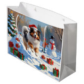 Shetland herdershond loopt sneeuw met kerst Pet Groot Cadeauzakje (Achterkant Gekanteld)