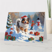 Shetland herdershond loopt sneeuw met kerst Pet Kaart (Voorkant)