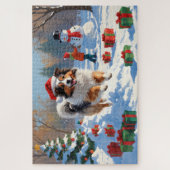Shetland herdershond loopt sneeuw met kerst Pet Legpuzzel (Verticaal)