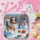 Shetland herdershond loopt sneeuw met kerst Pet Papieren Bordje (Feest)