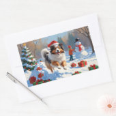 Shetland herdershond loopt sneeuw met kerst Pet Rechthoekige Sticker (Envelop)