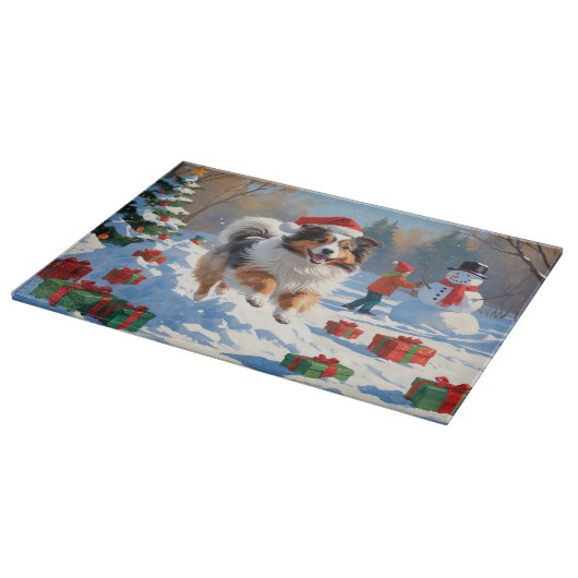 Shetland herdershond loopt sneeuw met kerst Pet Snijplank (Hoek)