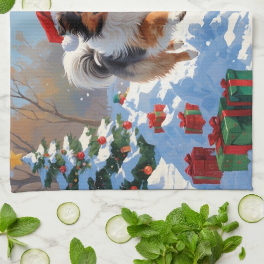 Shetland herdershond loopt sneeuw met kerst Pet Theedoek (Gevouwen)
