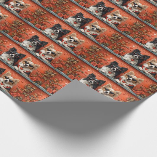 Shetland herdershond met hart Rozen Valentijnsdag Cadeaupapier (Hoek)