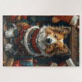 Shetland herdershond met kerstcadeaus open haard legpuzzel (Horizontaal)