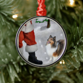 Shetland herdershond met Kerstmis Metalen Ornament