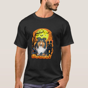 Shetland herdershond met pompoenen enge Halloween T-shirt