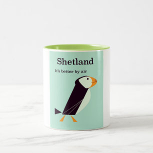 Shetland Papegaaiduiker Vintage reisposter Tweekleurige Koffiemok