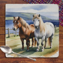 Shetland Ponies Animals Waterverf Country Kitchen