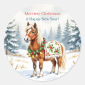 Shetland Pony Christmas Ronde Sticker (Voorkant)