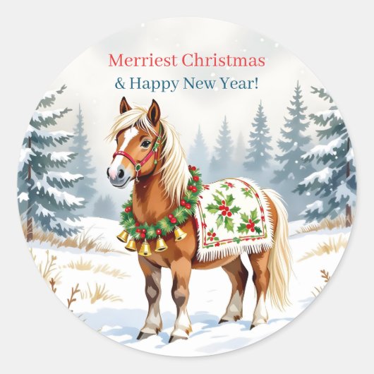 Shetland Pony Christmas Ronde Sticker (Voorkant)